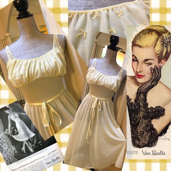 Vintage Other - 1950s True Vintage Embroidered Chiffon Pinup Slip